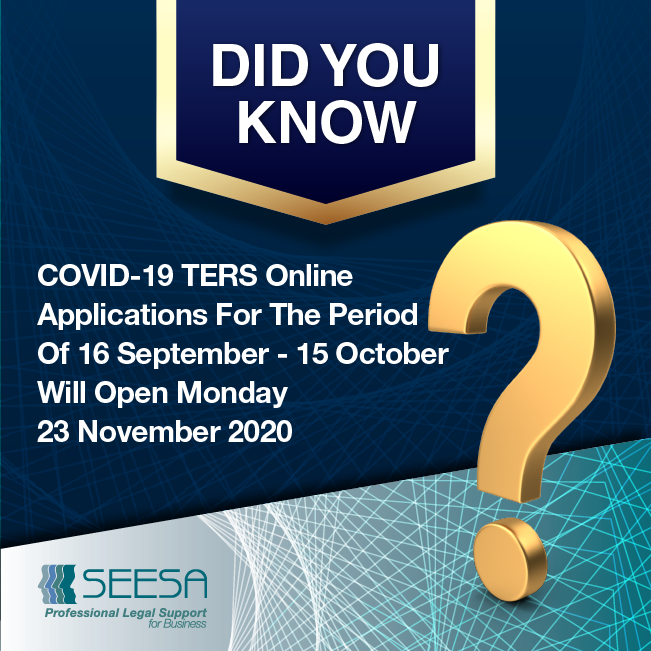 Did You Know? – COVID-19 TERS Online Applications For The Period Of 16 September – 15 October Will Open Monday 23 November 2020
